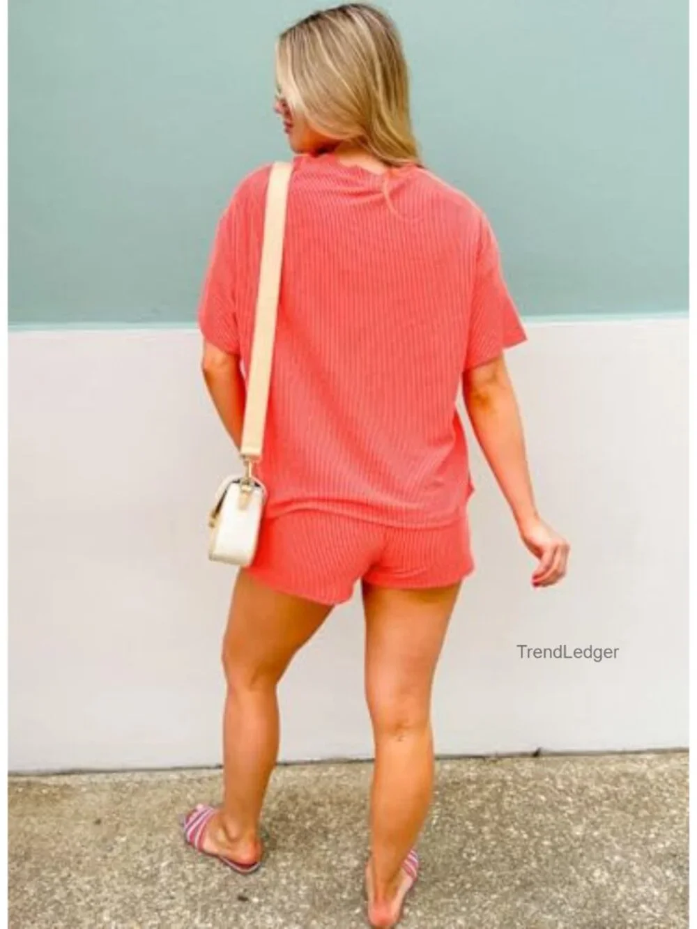 Ribbed Knit Two Piece Lounge Set Shorts with Pockets Women Matching Outfit
